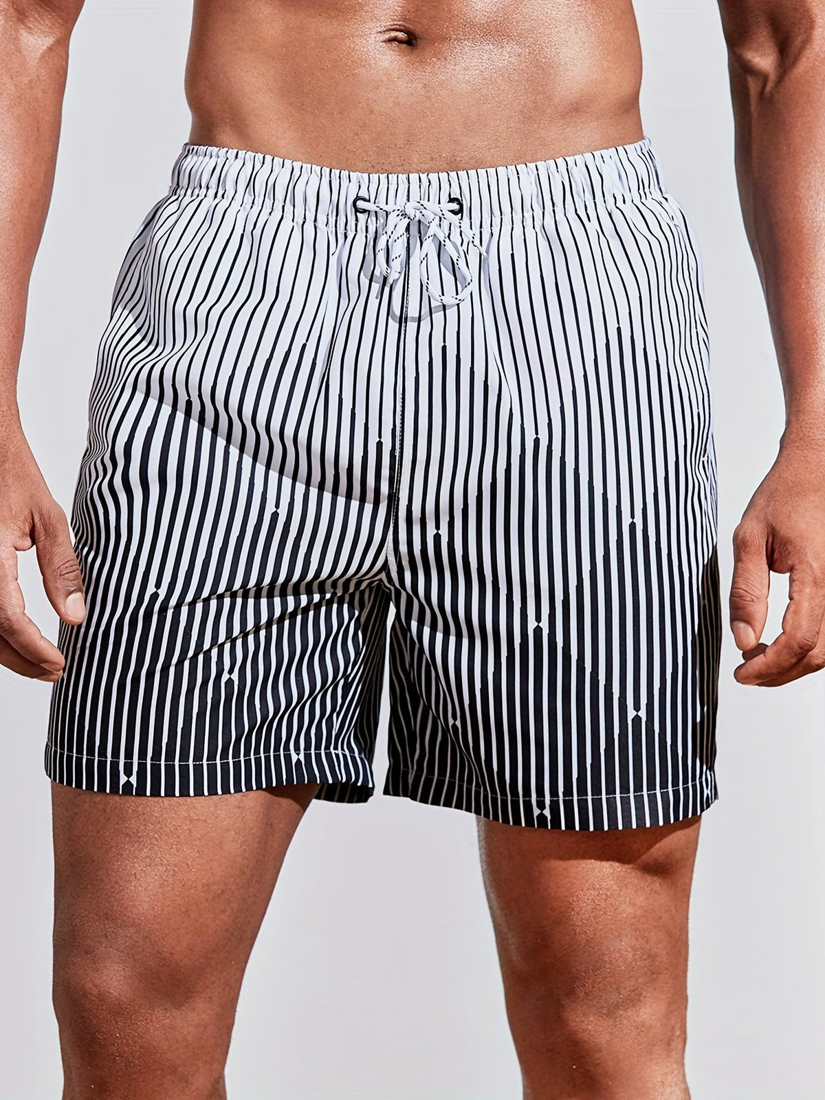 Striped board shorts for men with drawstring waist and 2 pockets