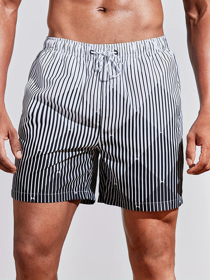 Striped board shorts for men with drawstring waist and 2 pockets