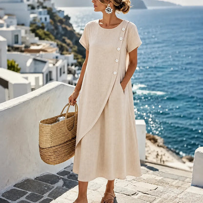 Summer dresses for women, short sleeve midi dress with pockets