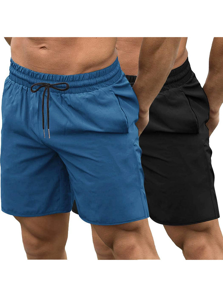 Mens shorts 2 pack with drawstring waist, side pockets and split hem