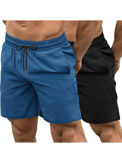 Mens shorts 2 pack with drawstring waist, side pockets and split hem