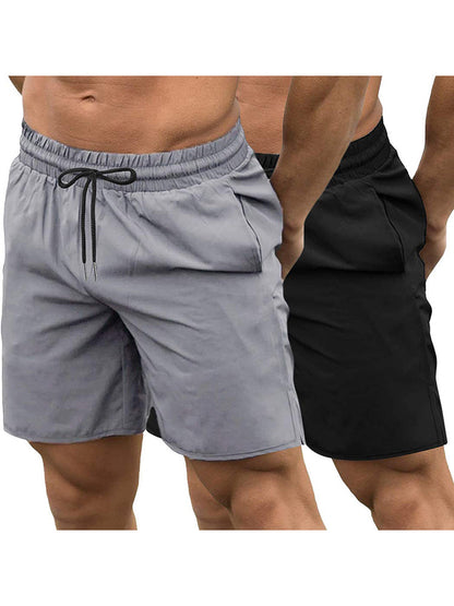 Mens shorts 2 pack with drawstring waist, side pockets and split hem