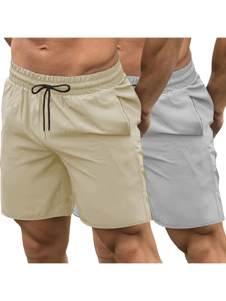 Mens shorts 2 pack with drawstring waist, side pockets and split hem