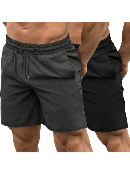Mens shorts 2 pack with drawstring waist, side pockets and split hem