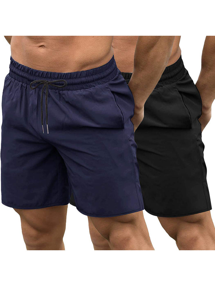 Mens shorts 2 pack with drawstring waist, side pockets and split hem