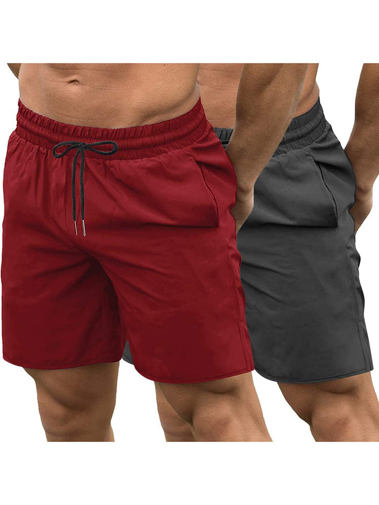 Mens shorts 2 pack with drawstring waist, side pockets and split hem