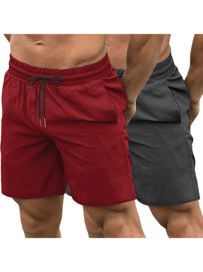 Mens shorts 2 pack with drawstring waist, side pockets and split hem