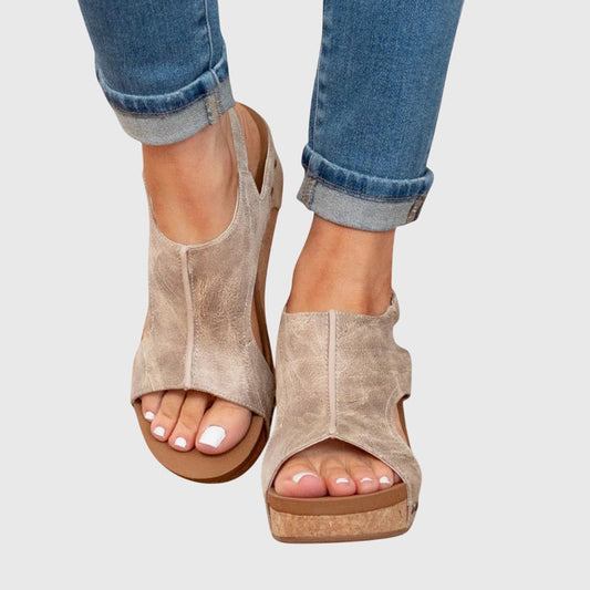 Women sandals with cork wedge heel and adjustable slingback strap