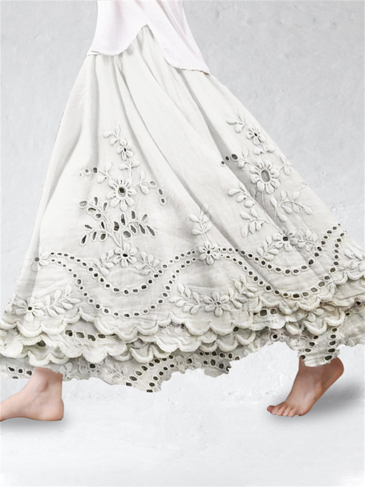 Embroidered maxi skirt with elastic waist for women