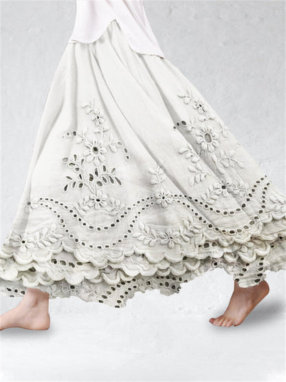 Embroidered maxi skirt with elastic waist for women