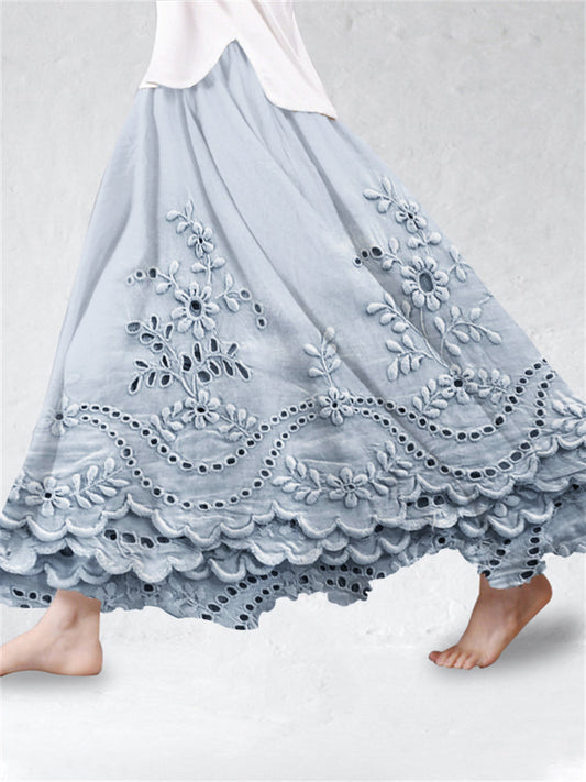 Embroidered maxi skirt with elastic waist for women