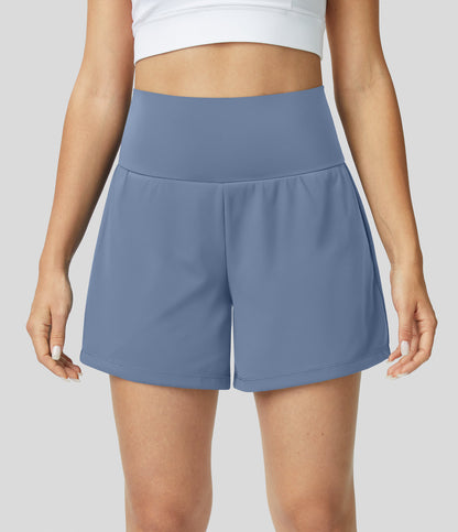 Womens shorts with high waist, 2 in 1 design and side phone pocket
