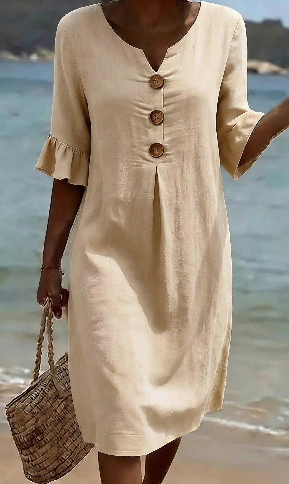 Summer dresses for women with flutter sleeves and button front