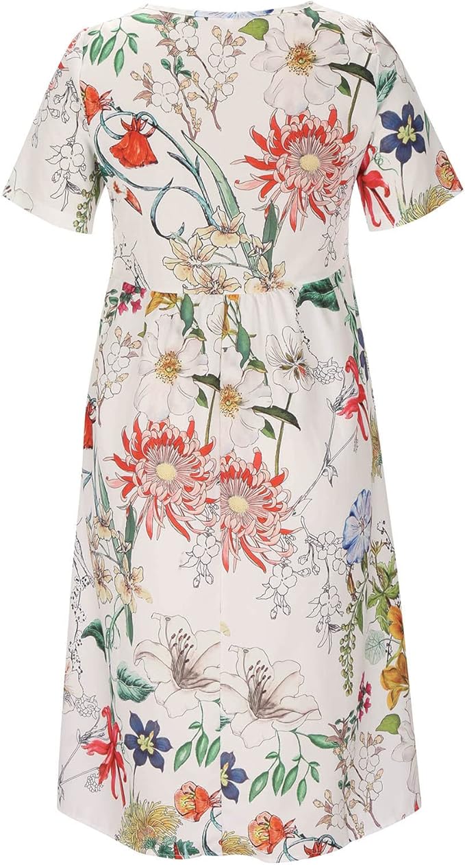 Summer dresses for women, floral midi dress with round neckline and A-line skirt