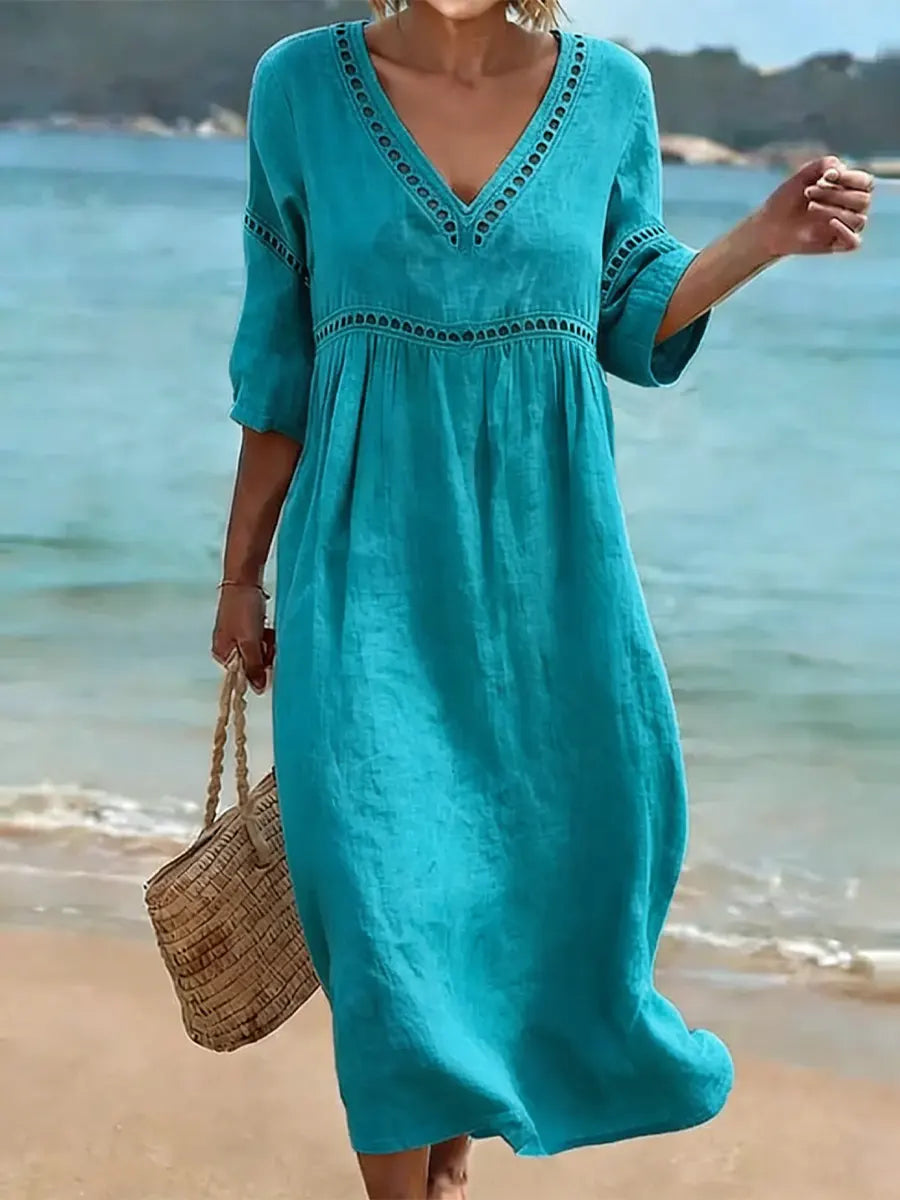 Summer dresses for women, v-neck midi dress with cut-out trim