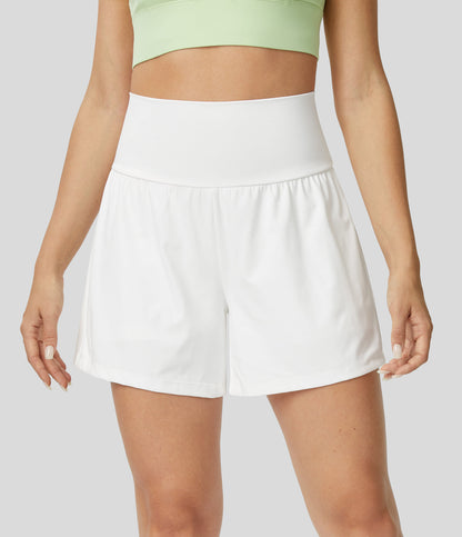 Womens shorts with high waist, 2 in 1 design and side phone pocket