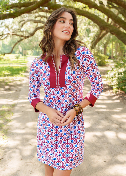 Summer dresses for women, 3/4 sleeve tunic dress with V-neck