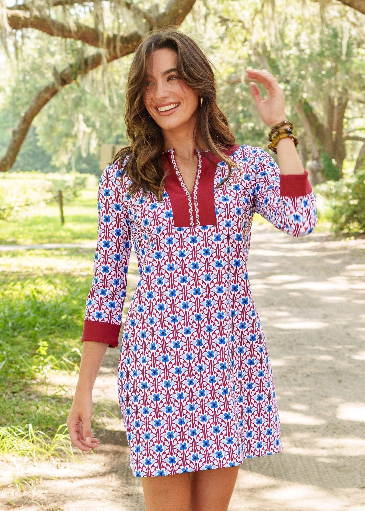 Summer dresses for women, 3/4 sleeve tunic dress with V-neck