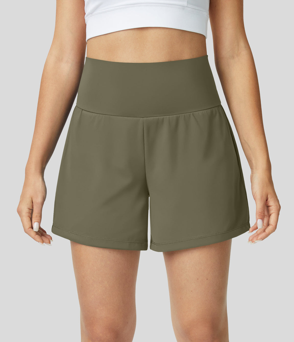 Womens shorts with high waist, 2 in 1 design and side phone pocket