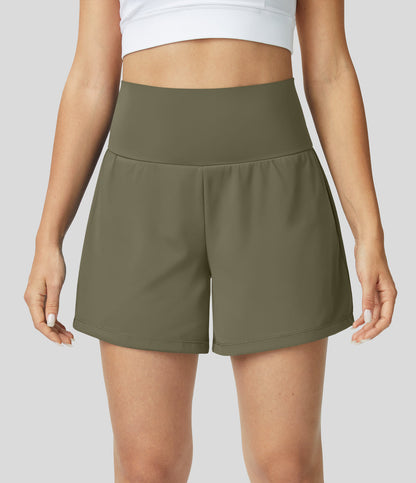 Womens shorts with high waist, 2 in 1 design and side phone pocket