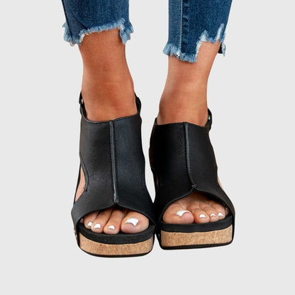Women sandals with cork wedge heel and adjustable slingback strap