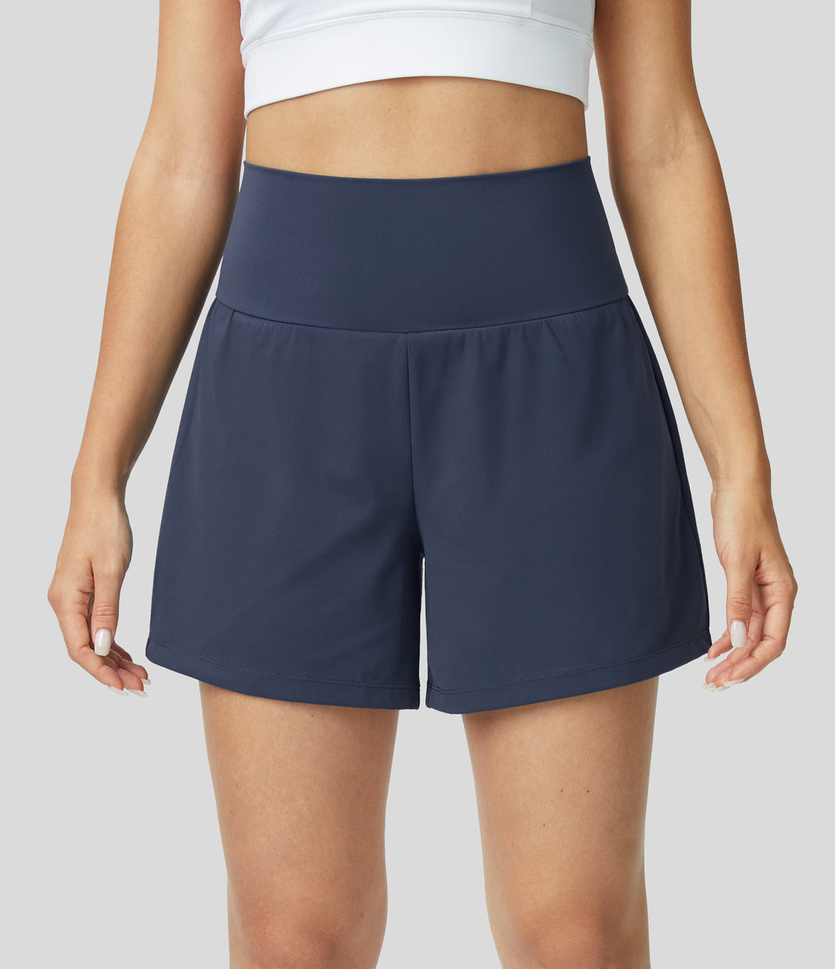 Womens shorts with high waist, 2 in 1 design and side phone pocket