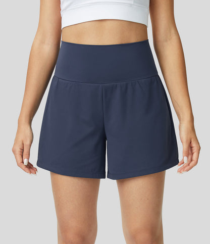 Womens shorts with high waist, 2 in 1 design and side phone pocket