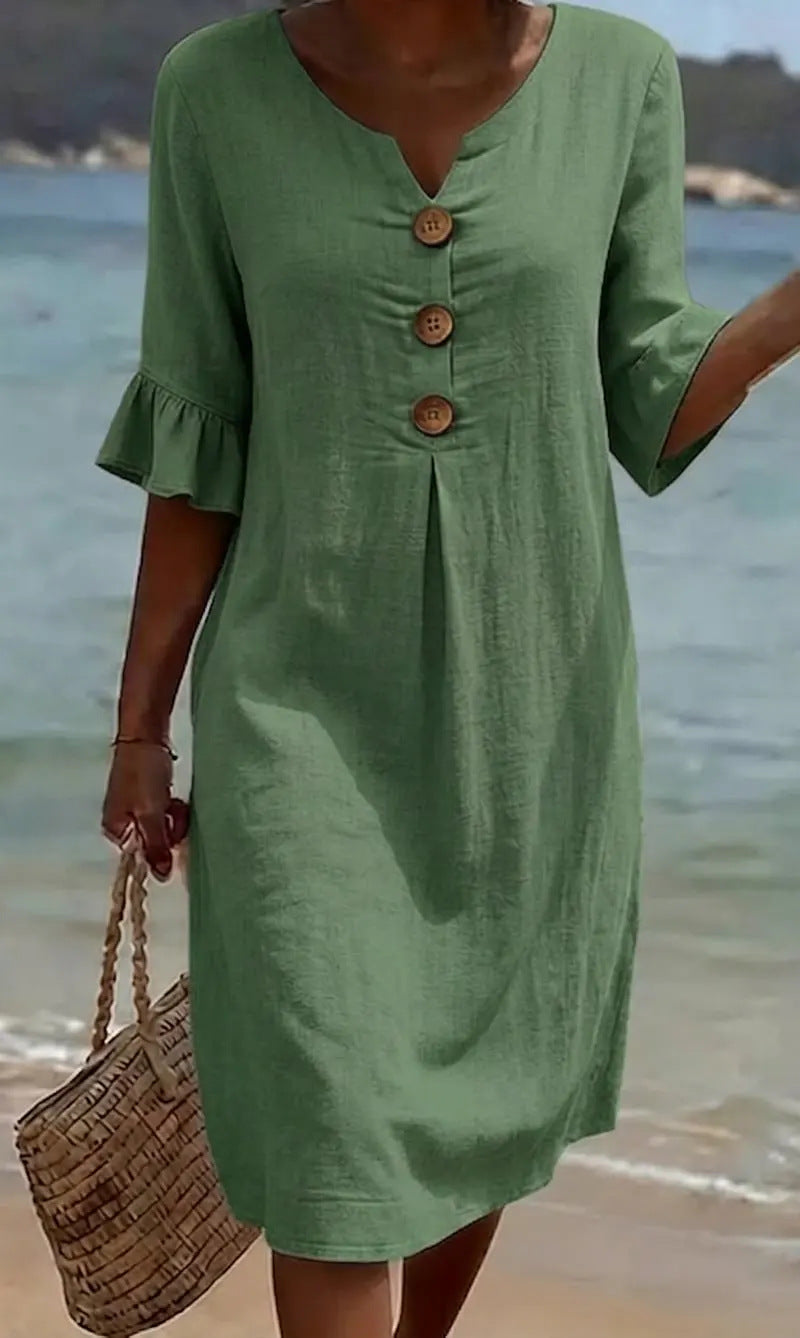 Summer dresses for women with flutter sleeves and button front