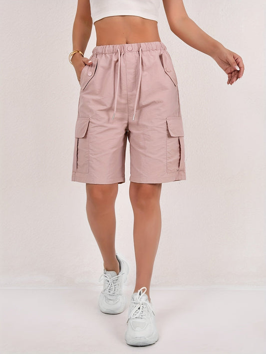 Womens shorts with cargo pockets, drawstring and elastic waist