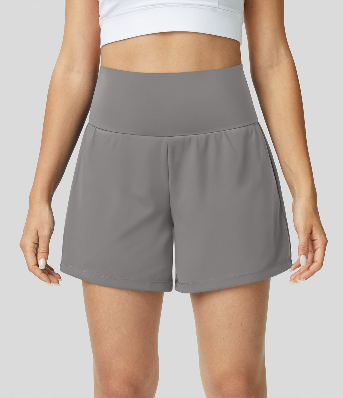 Womens shorts with high waist, 2 in 1 design and side phone pocket