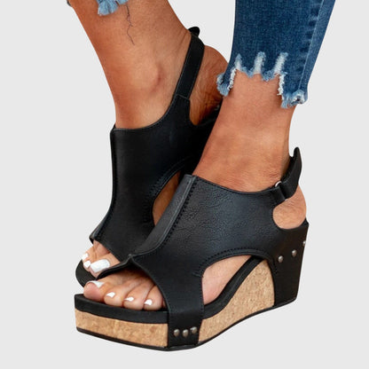 Women sandals with cork wedge heel and adjustable slingback strap