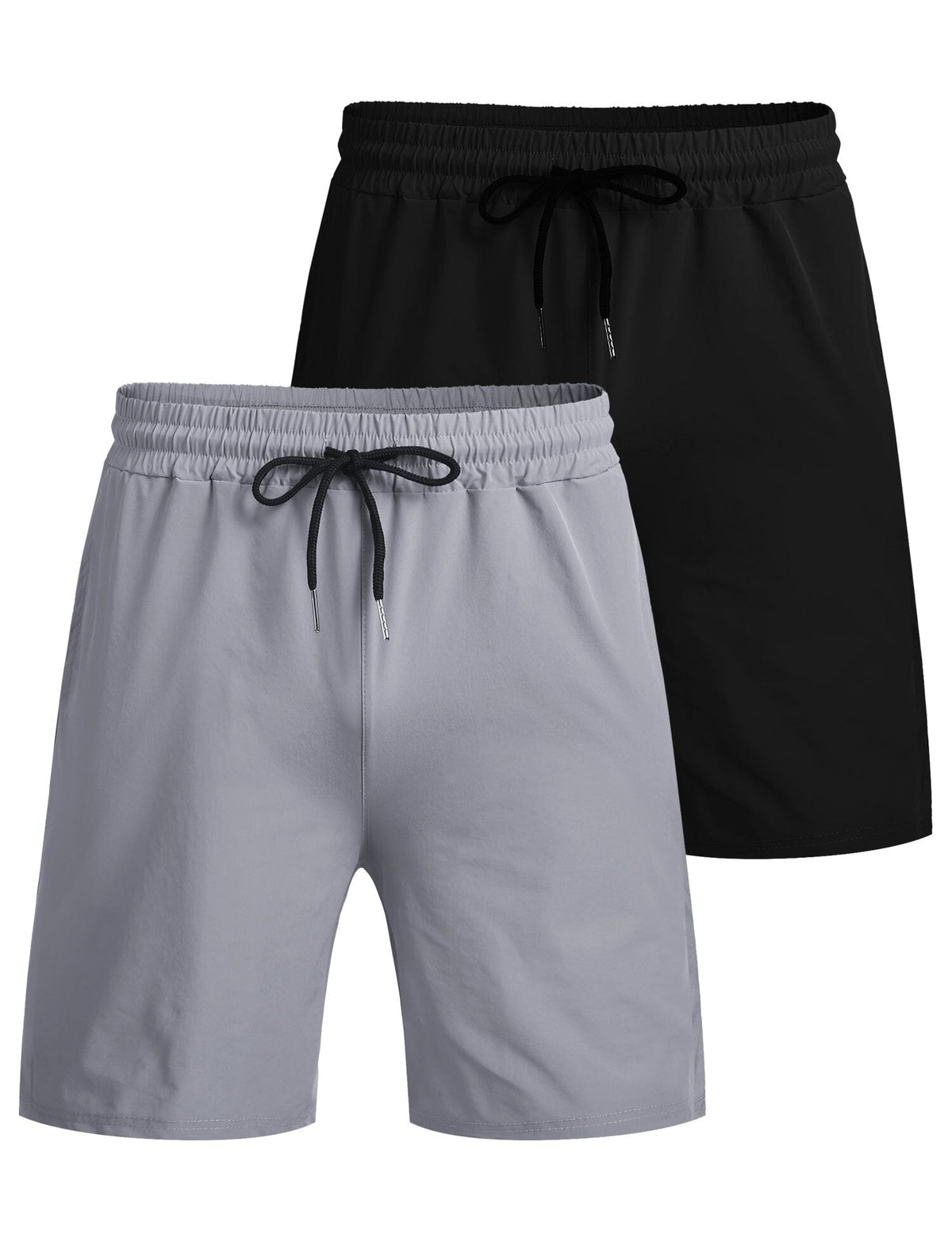 Mens shorts 2 pack with drawstring waist, side pockets and split hem