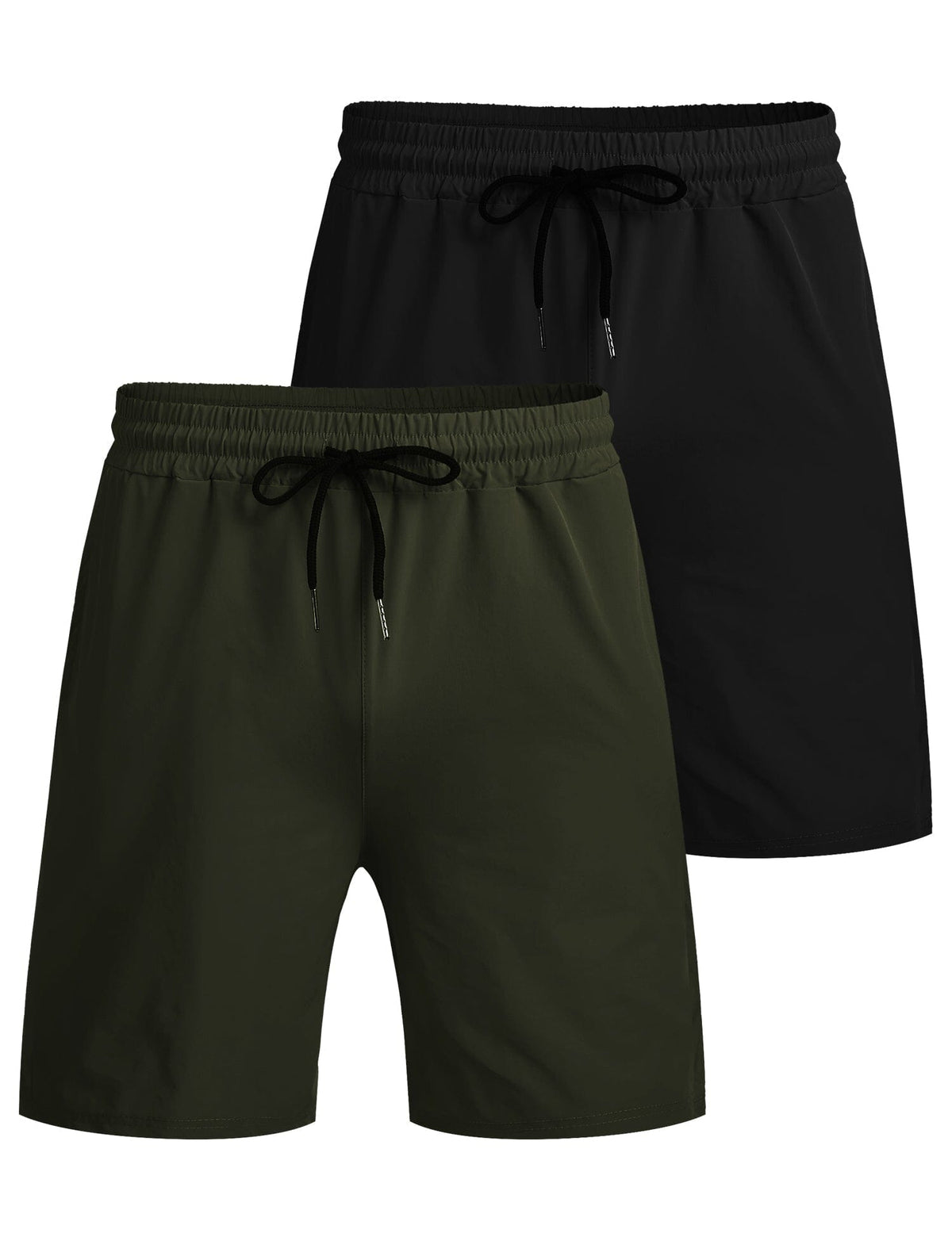 Mens shorts 2 pack with drawstring waist, side pockets and split hem