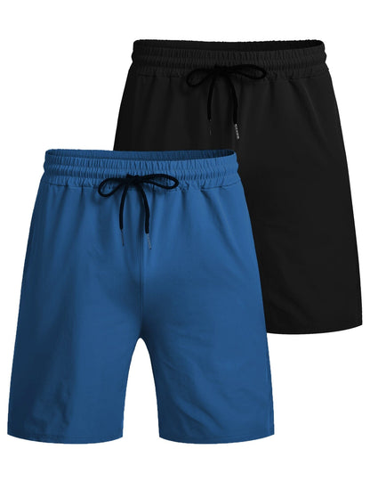 Mens shorts 2 pack with drawstring waist, side pockets and split hem