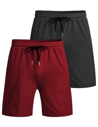 Mens shorts 2 pack with drawstring waist, side pockets and split hem