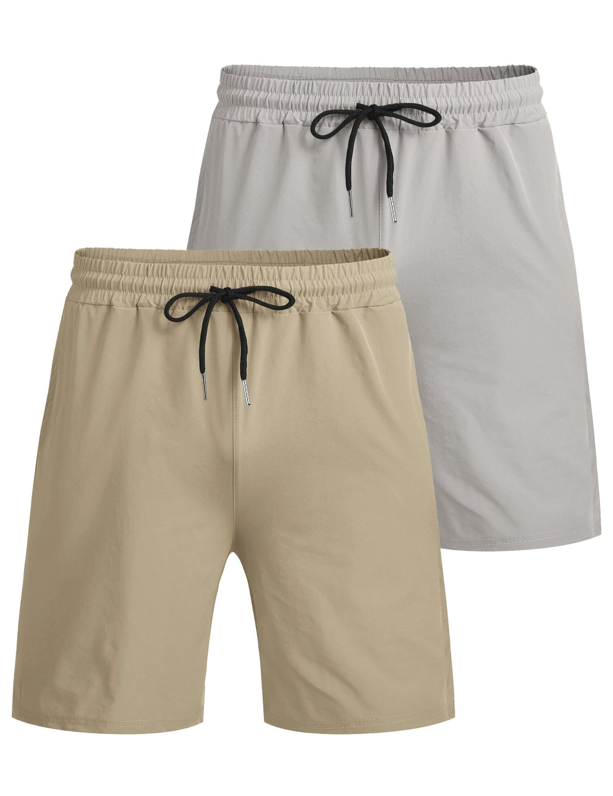 Mens shorts 2 pack with drawstring waist, side pockets and split hem