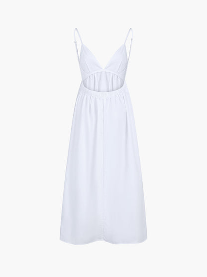 Maxi dresses for women with V-neck, open back and adjustable straps