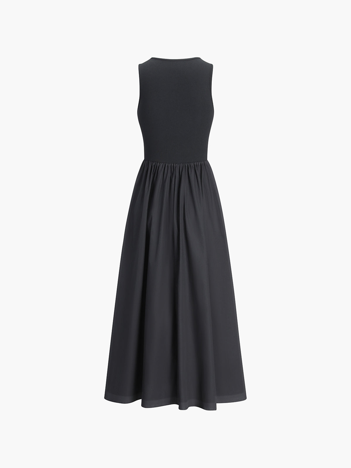 Sleeveless maxi dresses for women with crew neck and gathered skirt