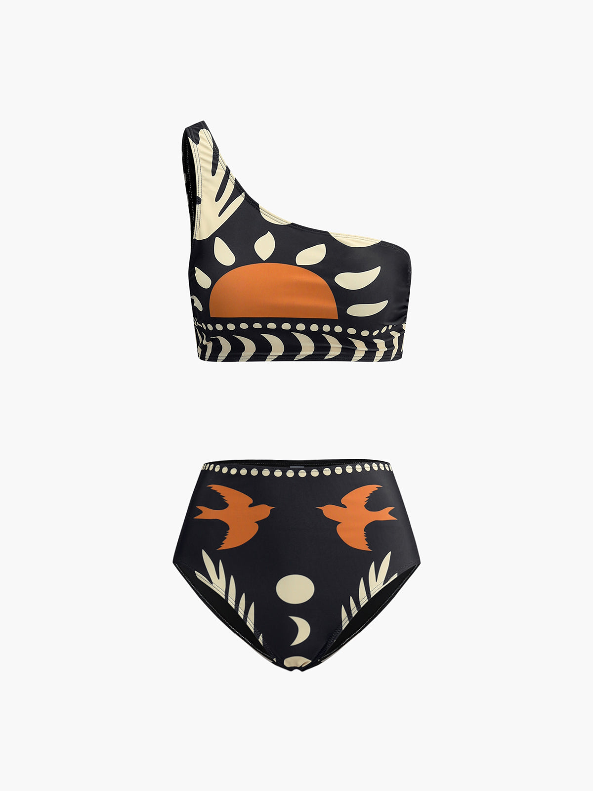One shoulder bikini set swimwear for women with high waist briefs