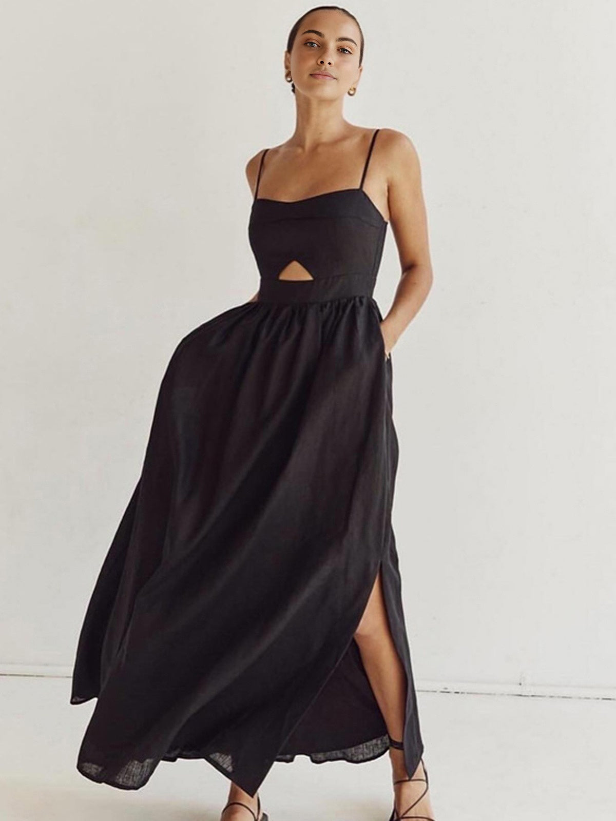Maxi dresses for women with cut out bodice and side pockets
