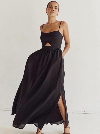 Maxi dresses for women with cut out bodice and side pockets