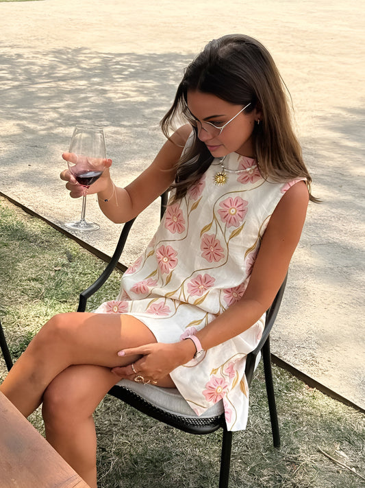 Floral print summer dresses for women with sleeveless crew neck mini