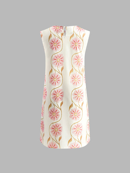Floral print summer dresses for women with sleeveless crew neck mini