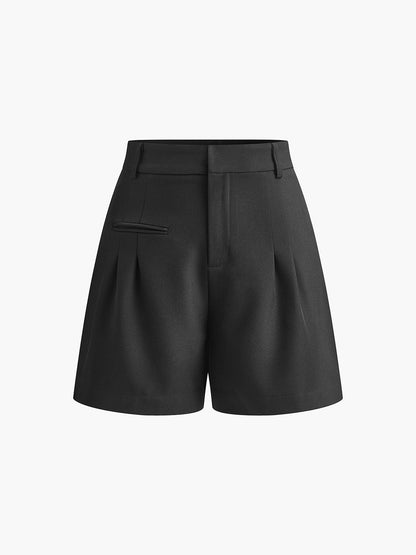 Womens shorts with pleated front and wide leg, mid waist tailored fit