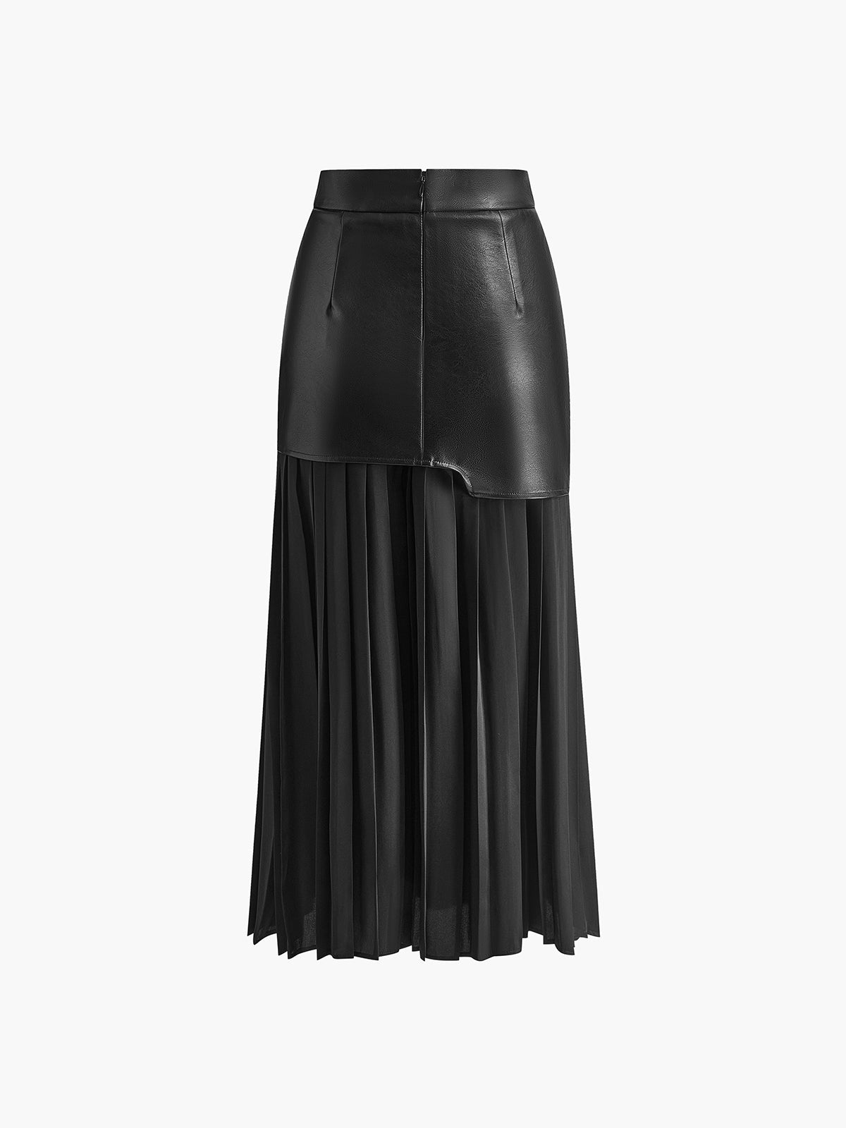 High waist pleated maxi skirt for women with faux leather panel