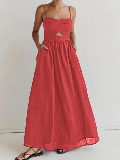 Maxi dresses for women with cut out bodice and side pockets