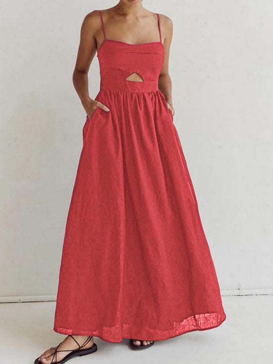 Maxi dresses for women with cut out bodice and side pockets