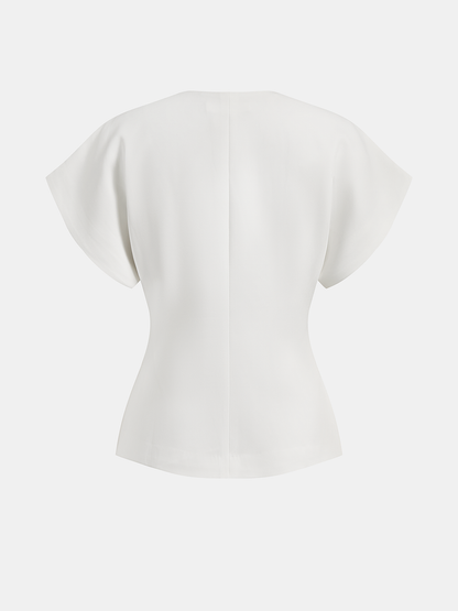 V-neck blouse for women with cap sleeves and single button fastening