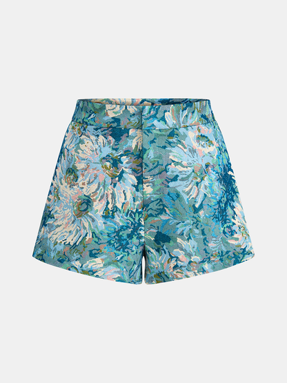 Womens shorts with a floral print and mid waist design