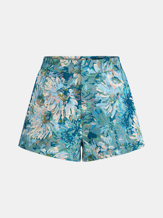 Womens shorts with a floral print and mid waist design